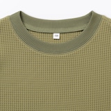 キッズ　素材に還るワッフル編みクルーネック五分袖Ｔシャツ