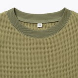 キッズ　素材に還るワッフル編みクルーネック五分袖Ｔシャツ