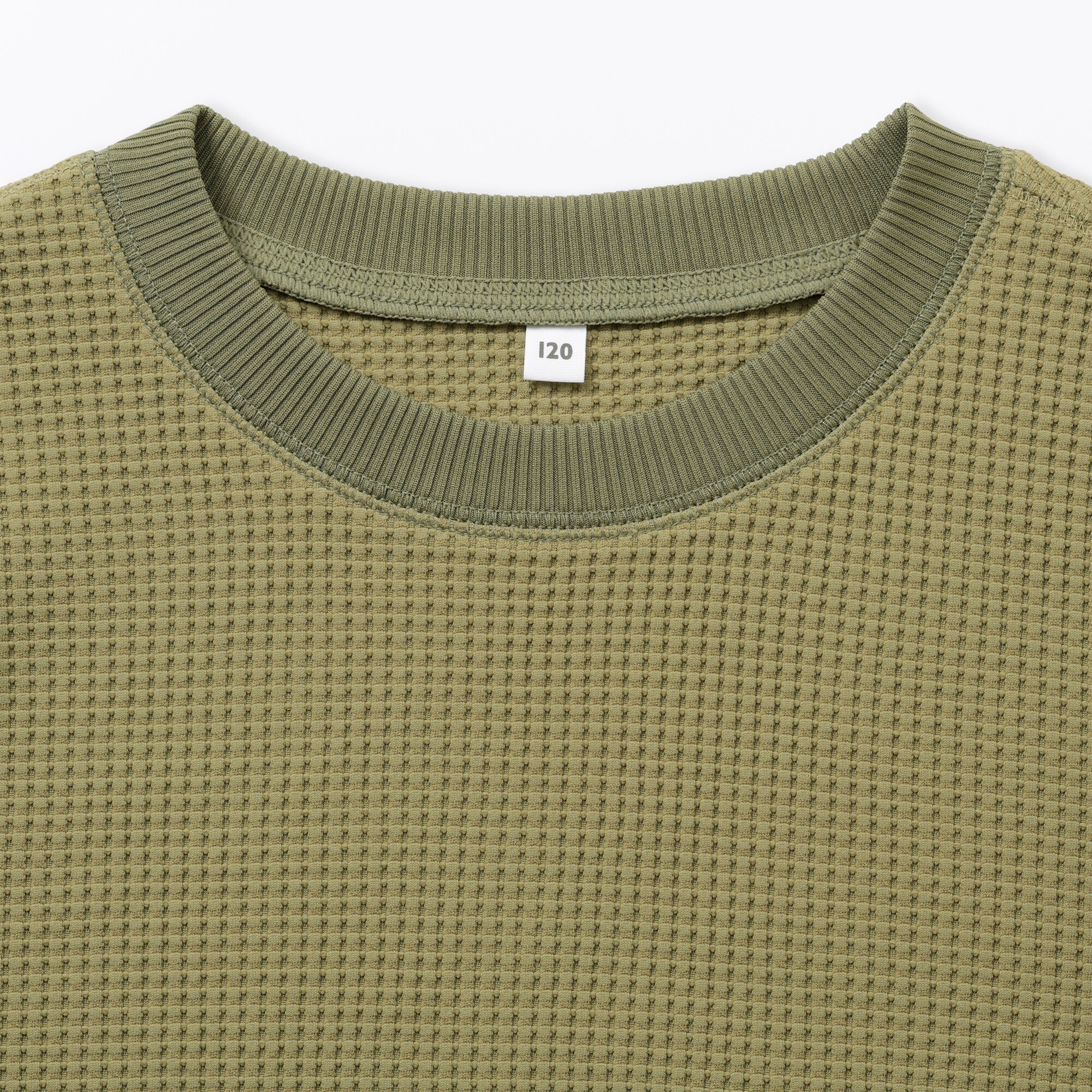 キッズ　素材に還るワッフル編みクルーネック五分袖Ｔシャツ