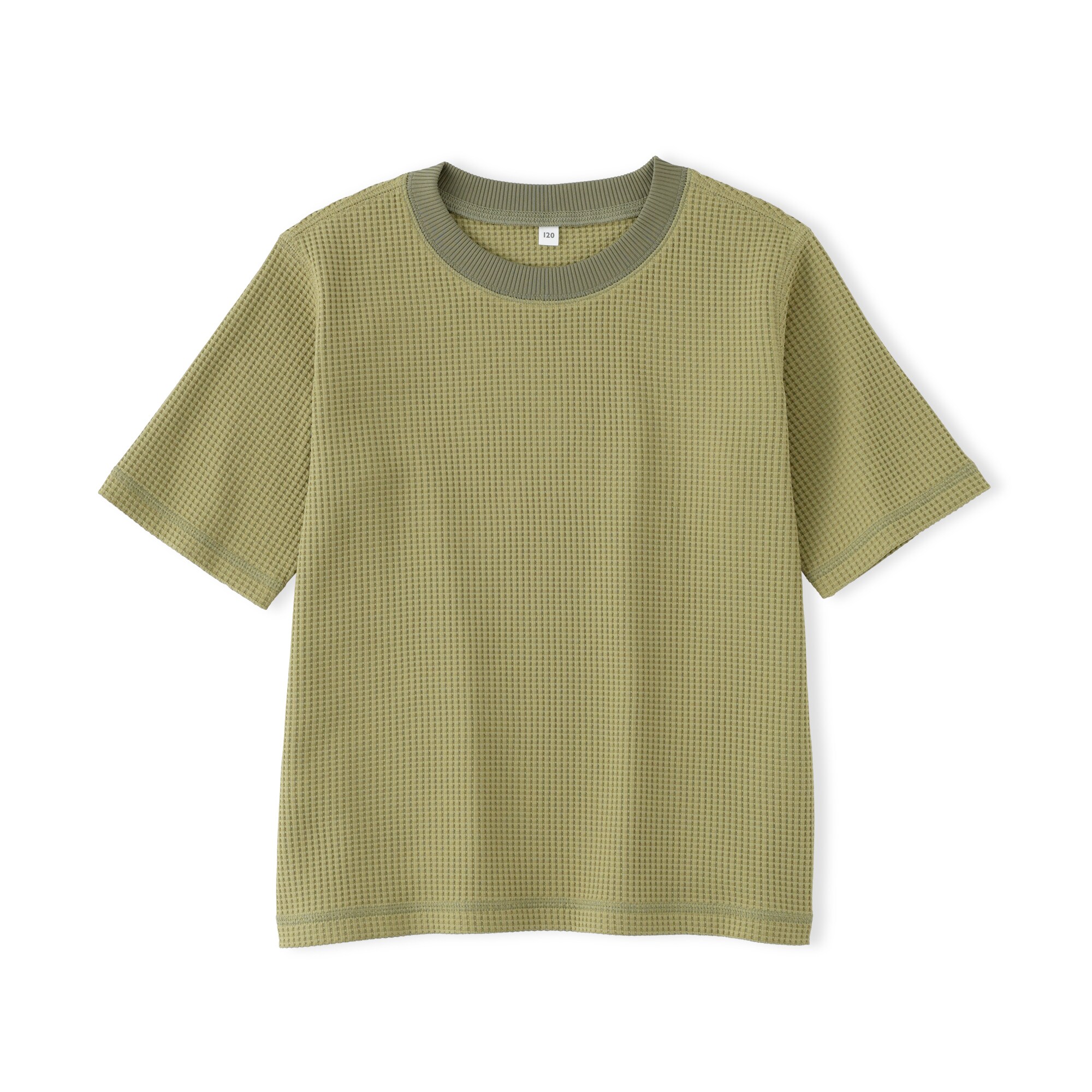 キッズ　素材に還るワッフル編みクルーネック五分袖Ｔシャツ