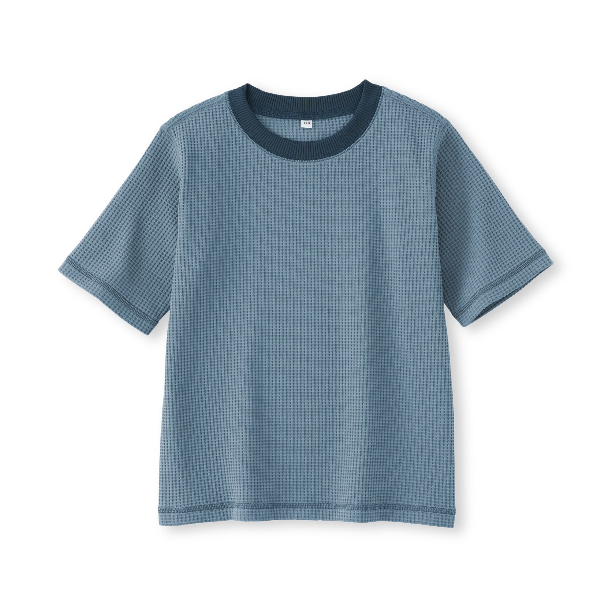 キッズ　素材に還るワッフル編みクルーネック五分袖Ｔシャツ