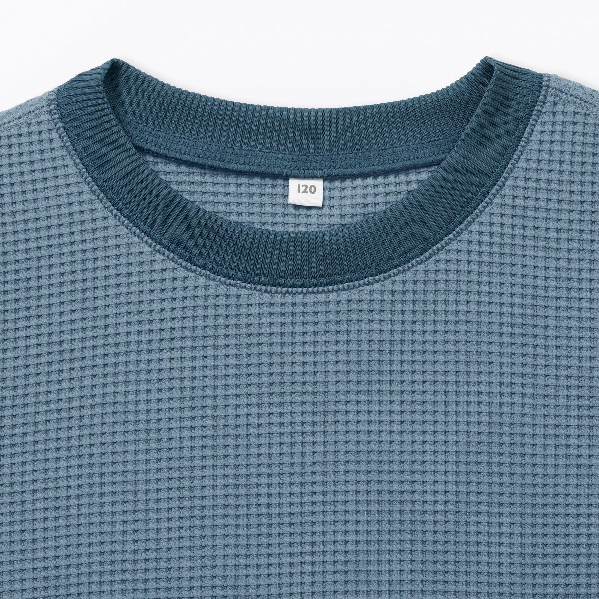 キッズ　素材に還るワッフル編みクルーネック五分袖Ｔシャツ