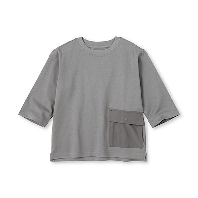 キッズ　見守りポケット付きクルーネック七分袖Ｔシャツ