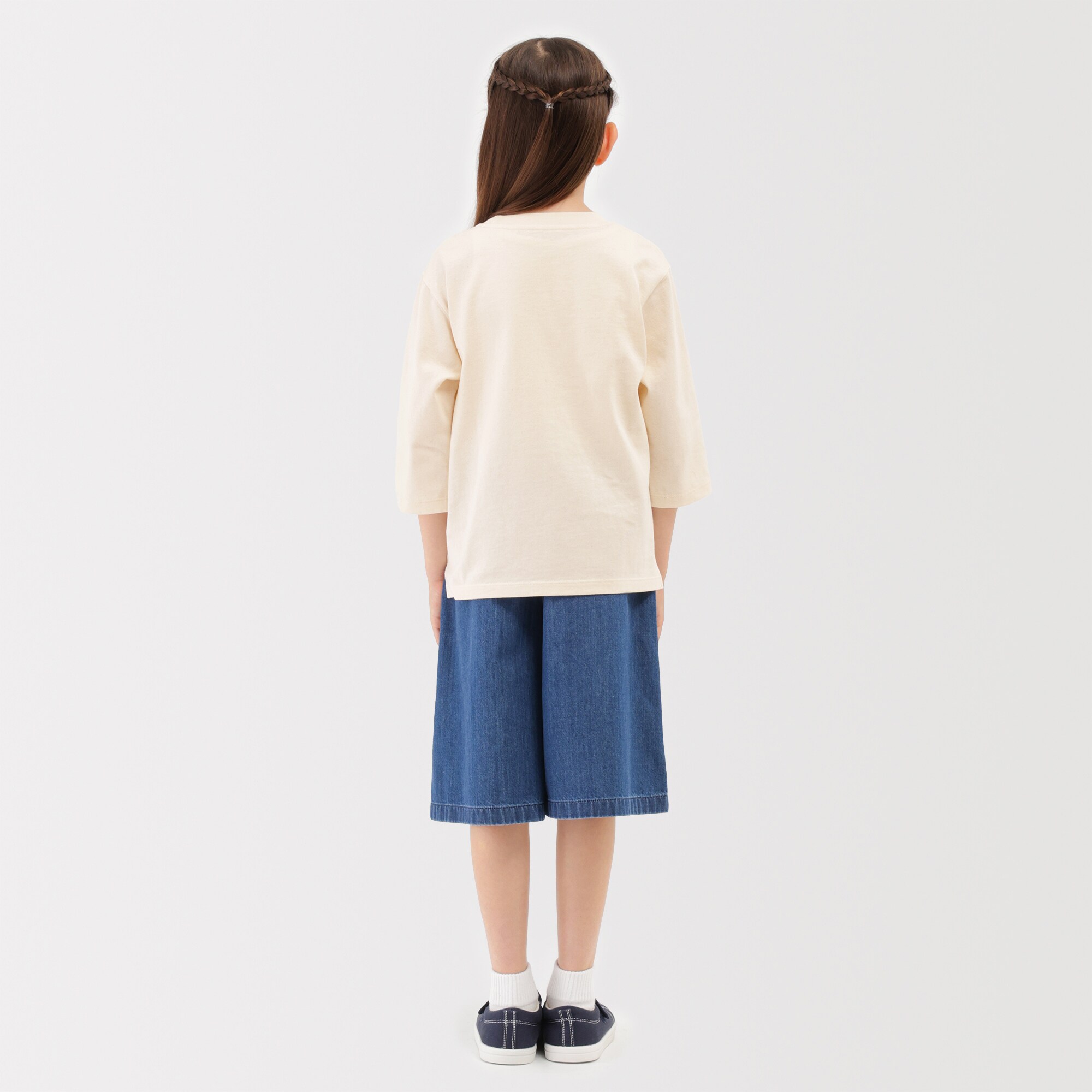 キッズ　見守りポケット付きクルーネック七分袖Ｔシャツ