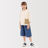 キッズ　見守りポケット付きクルーネック七分袖Ｔシャツ
