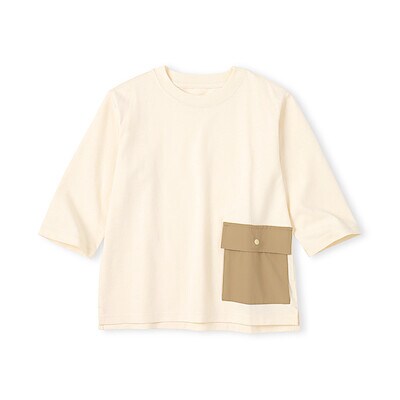 【７月中旬発売予定】キッズ　見守りポケット付きクルーネック七分袖Ｔシャツ