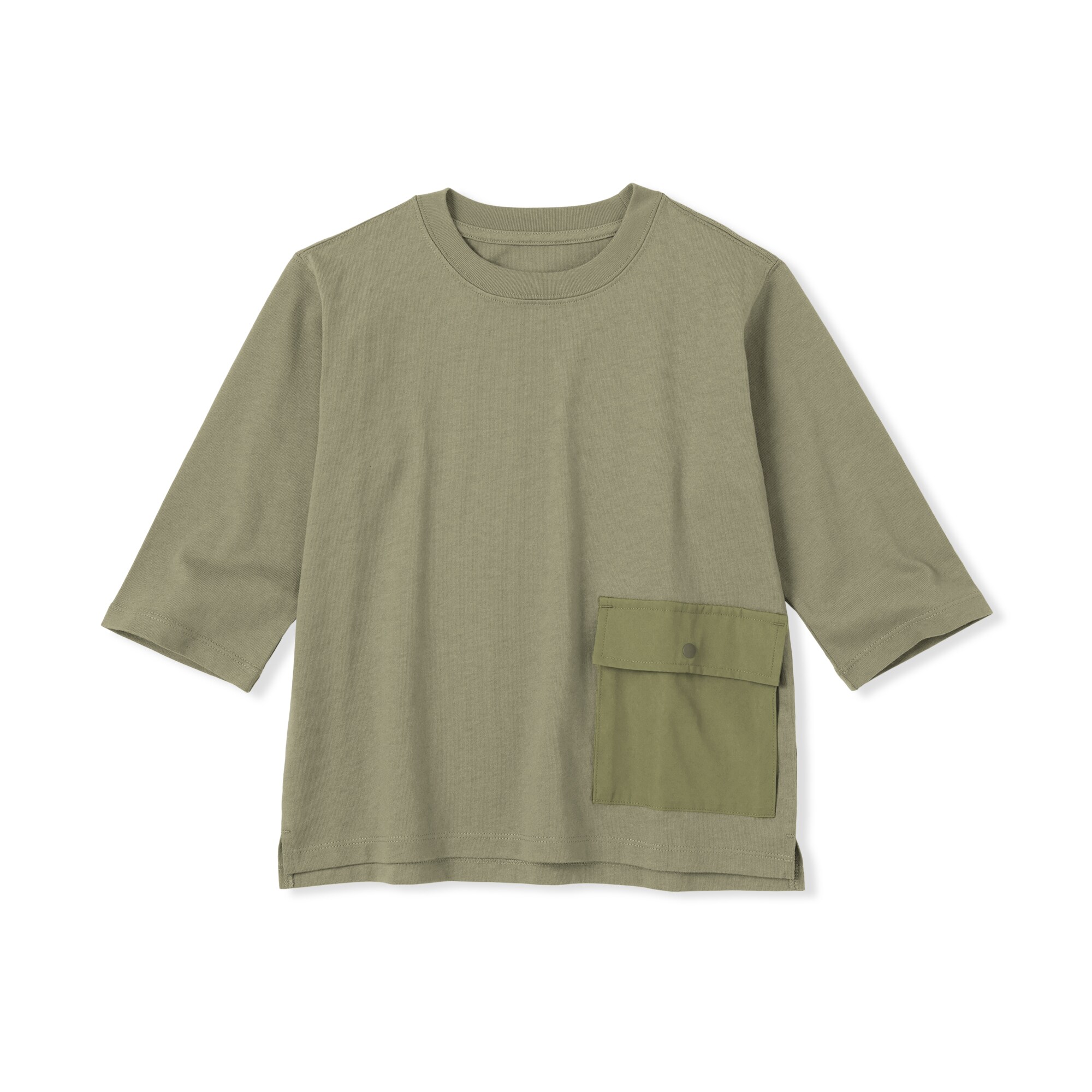キッズ　見守りポケット付きクルーネック七分袖Ｔシャツ