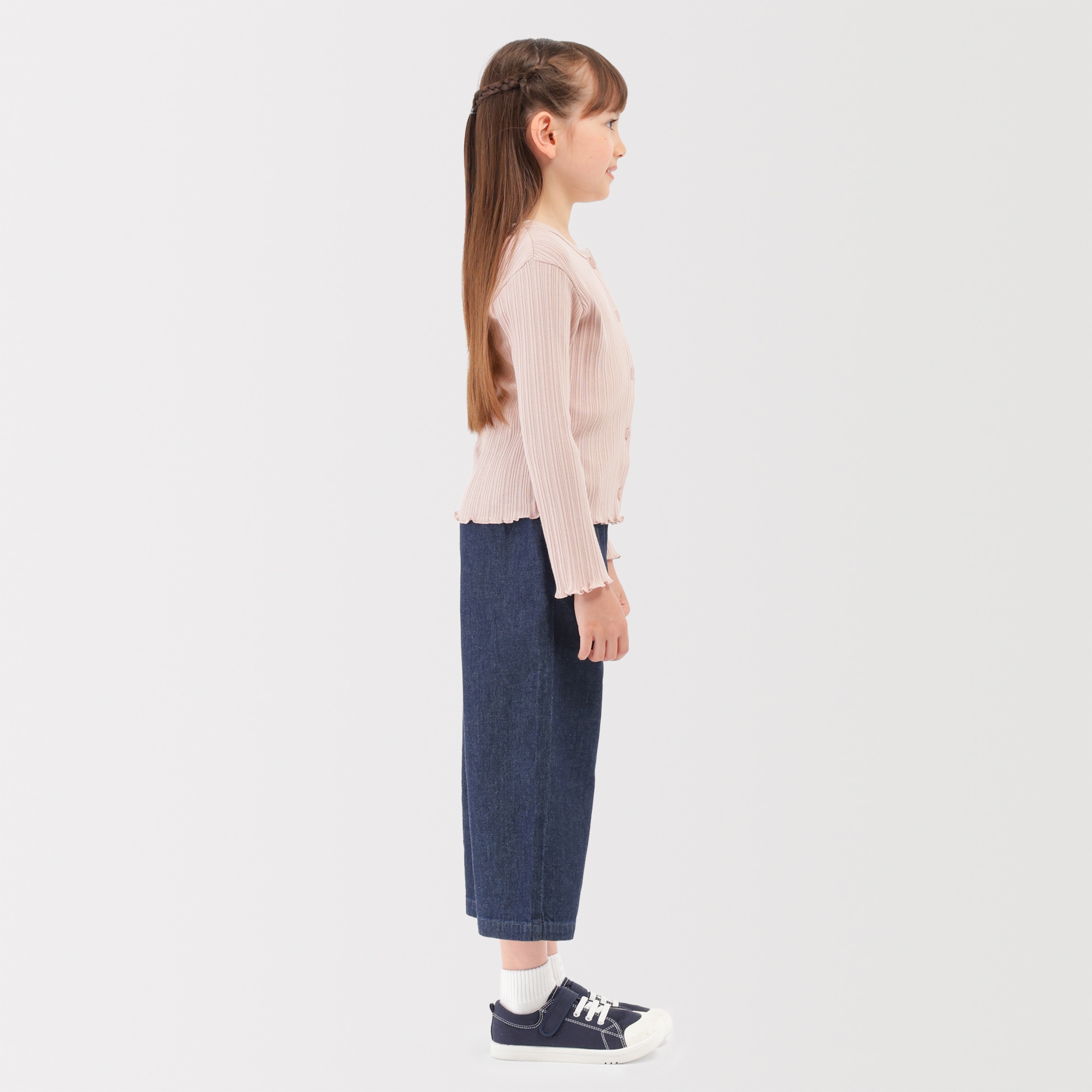 キッズ　透かし柄クルーネックカーディガン