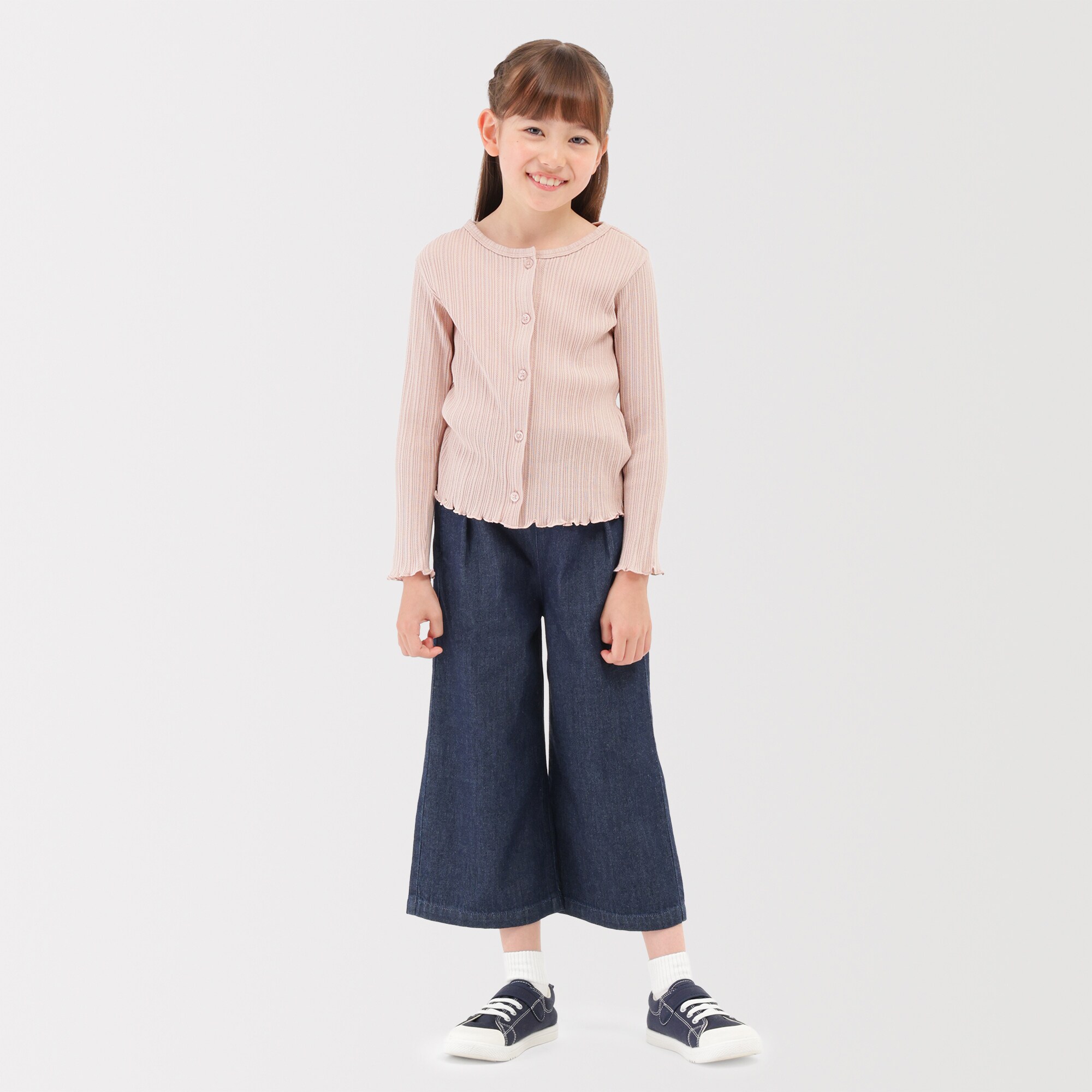 キッズ　透かし柄クルーネックカーディガン