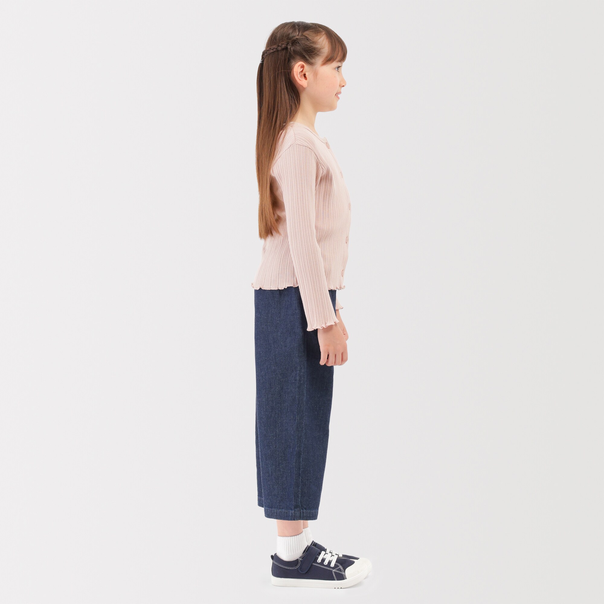キッズ　透かし柄クルーネックカーディガン
