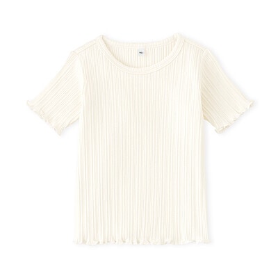 ベビー　あたまするっと　透かし柄クルーネック半袖Ｔシャツ