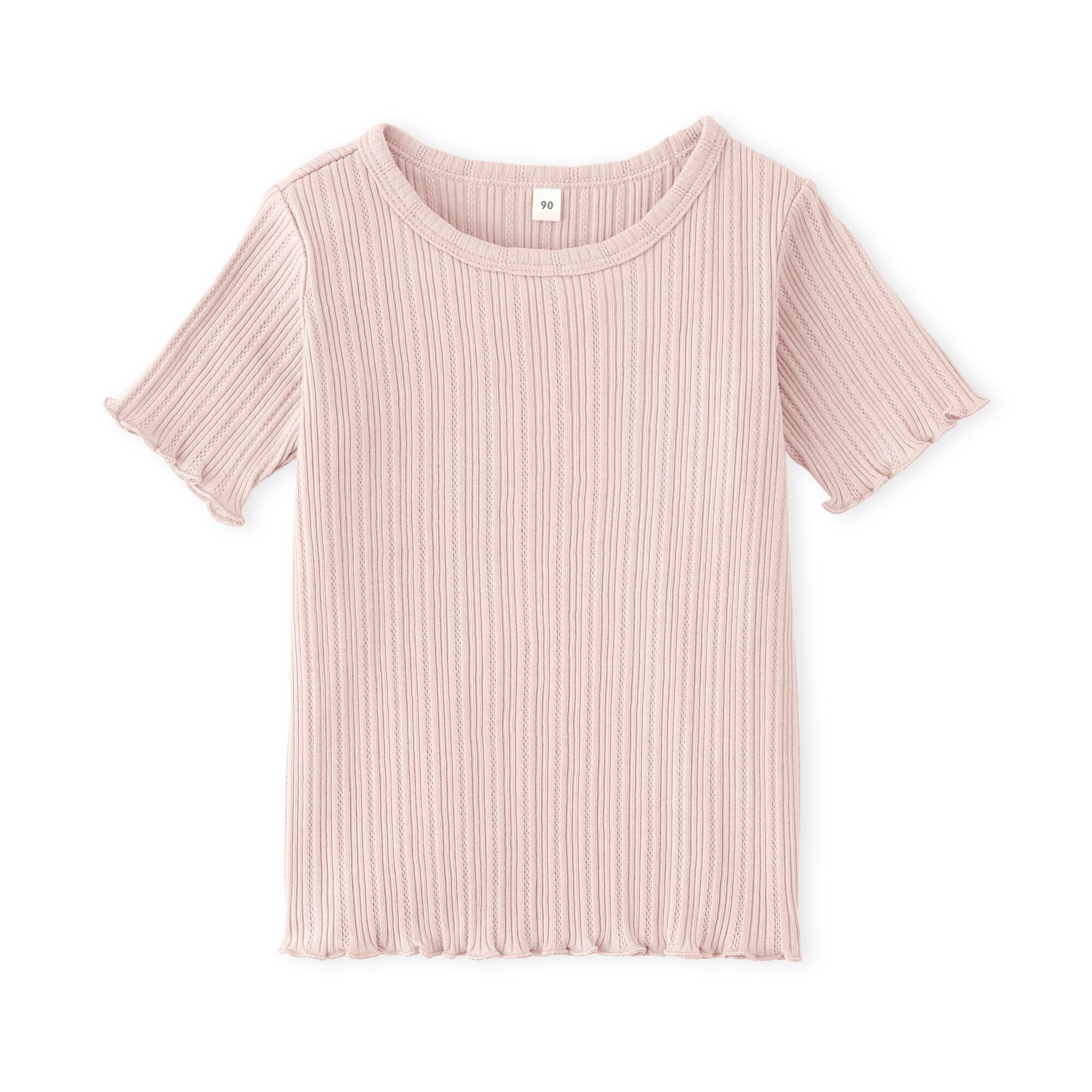 ベビー　あたまするっと　透かし柄クルーネック半袖Ｔシャツ