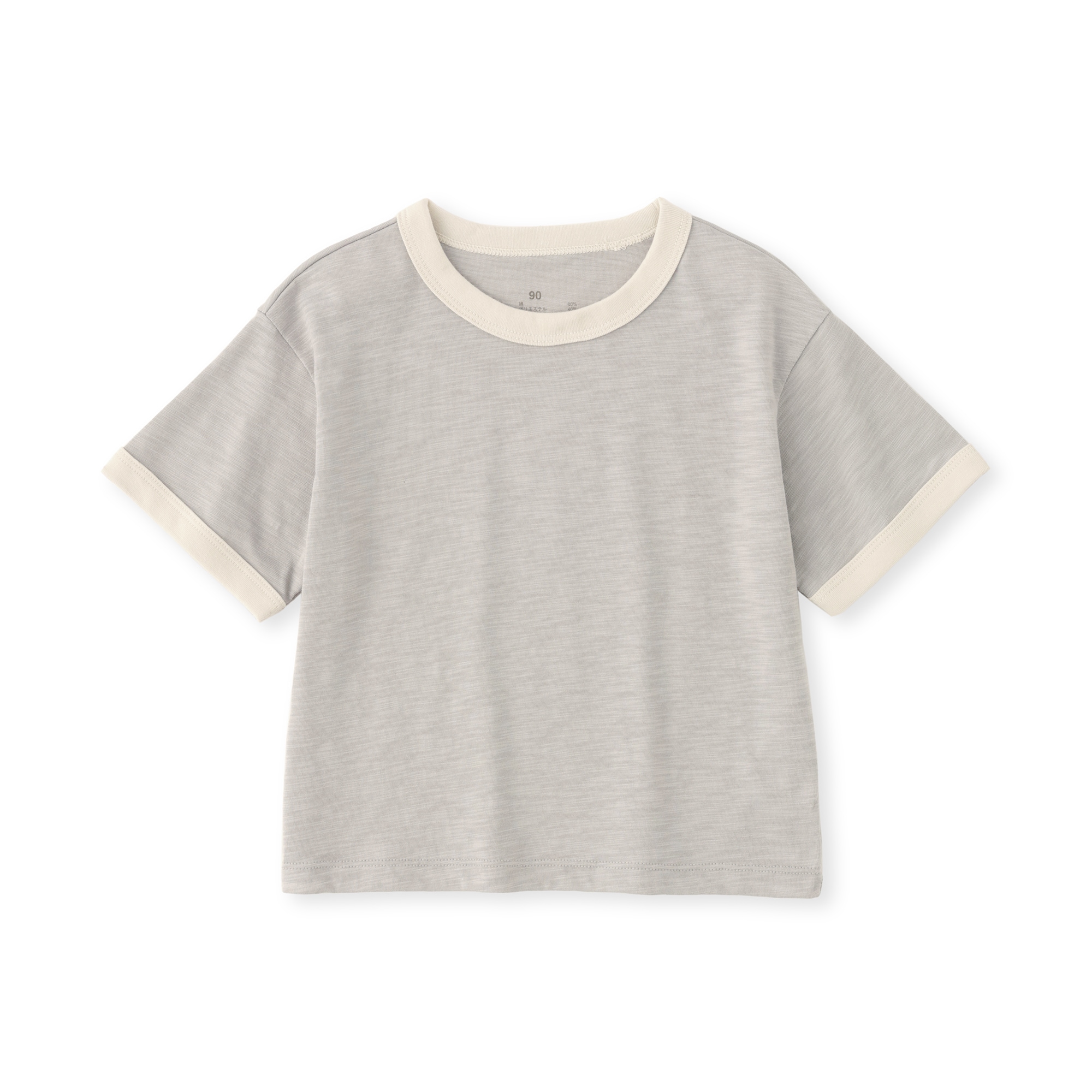 ベビー　あたまするっと　肌離れの良いムラ糸クルーネック五分袖Ｔシャツ