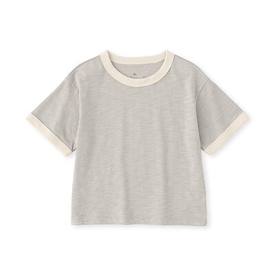ベビー　あたまするっと　肌離れの良いムラ糸クルーネック五分袖Ｔシャツ