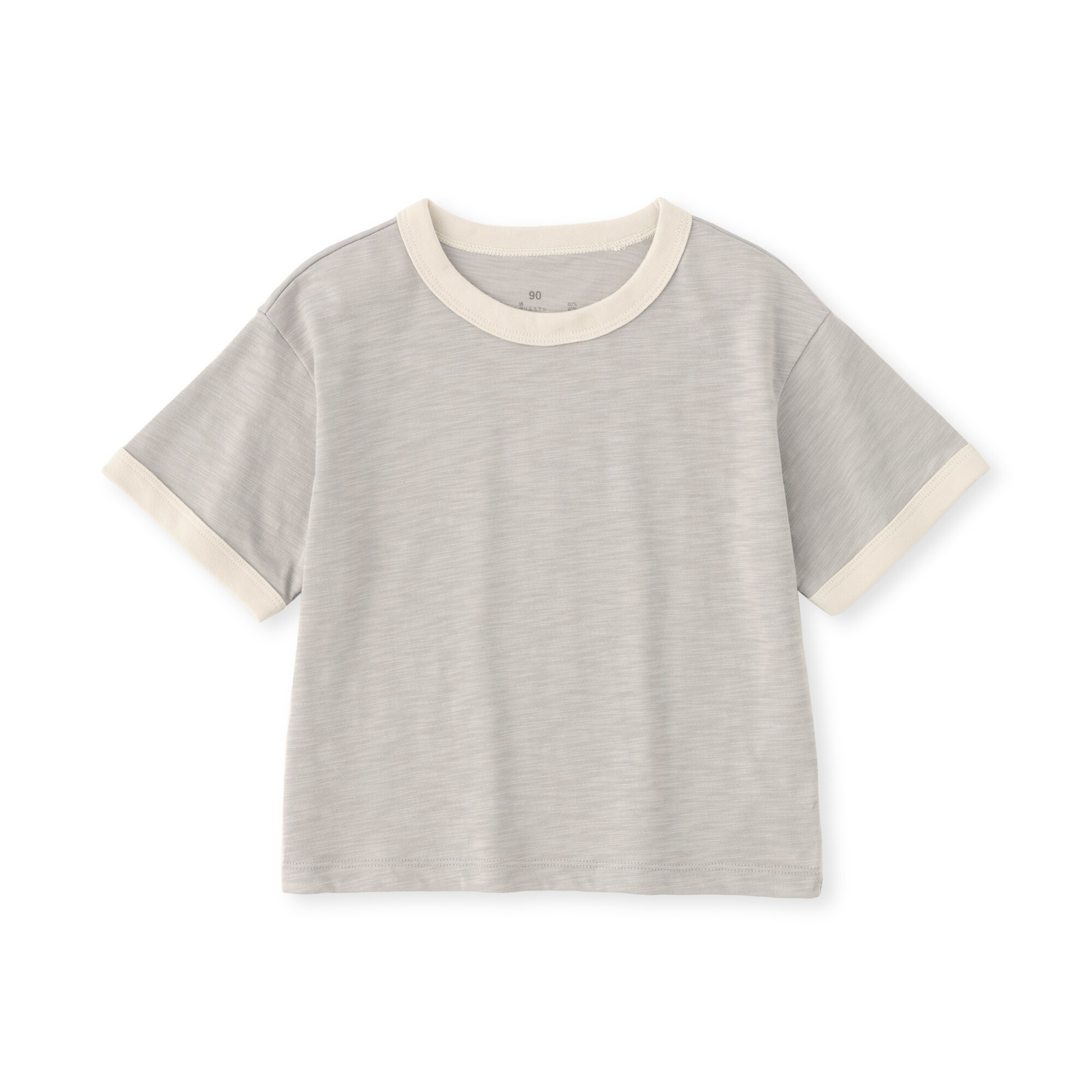 ベビー　あたまするっと　肌離れの良いムラ糸クルーネック五分袖Ｔシャツ