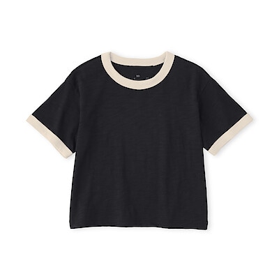 ベビー　あたまするっと　肌離れの良いムラ糸クルーネック五分袖Ｔシャツ