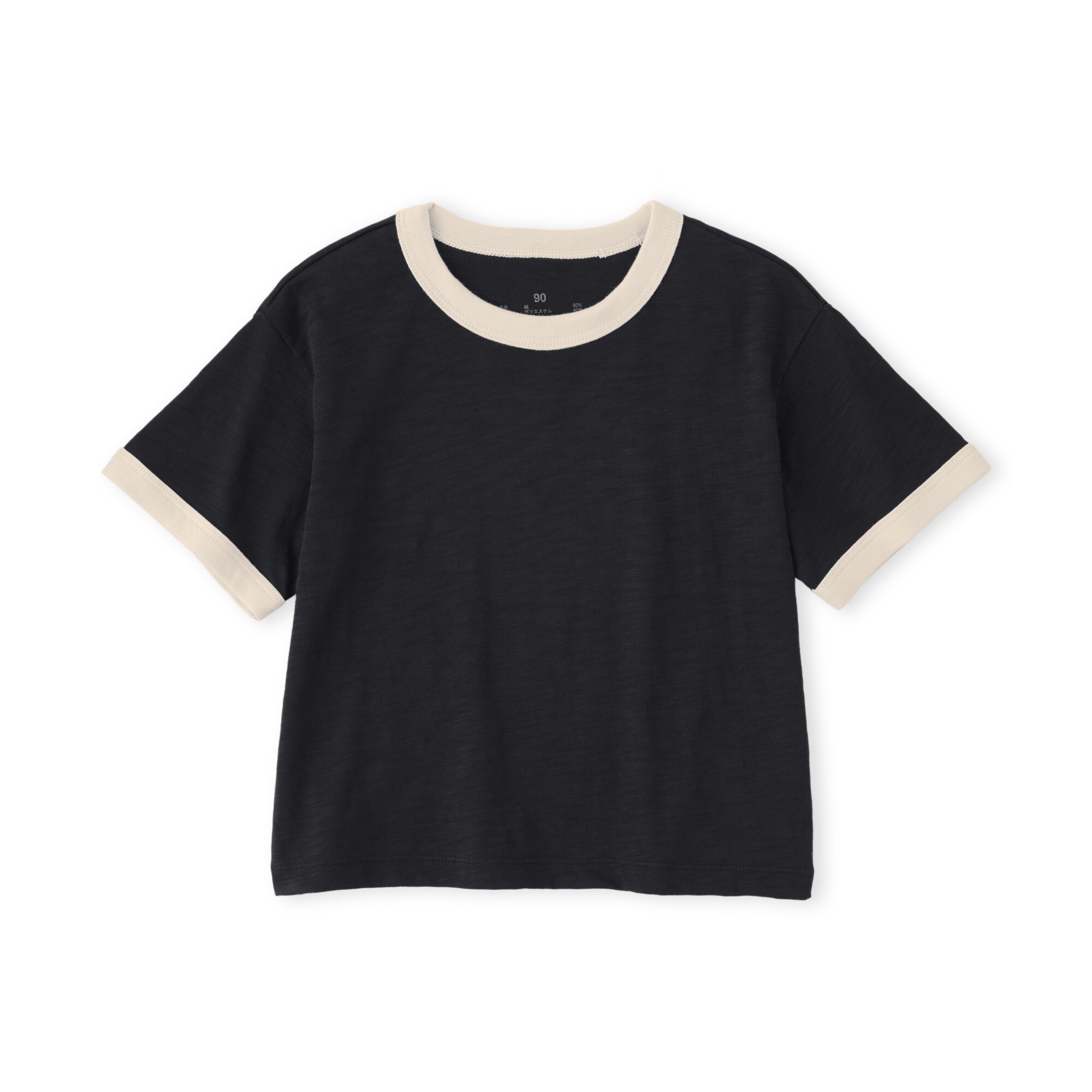 ベビー　あたまするっと　肌離れの良いムラ糸クルーネック五分袖Ｔシャツ