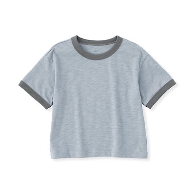 ベビー　あたまするっと　肌離れの良いムラ糸クルーネック五分袖Ｔシャツ