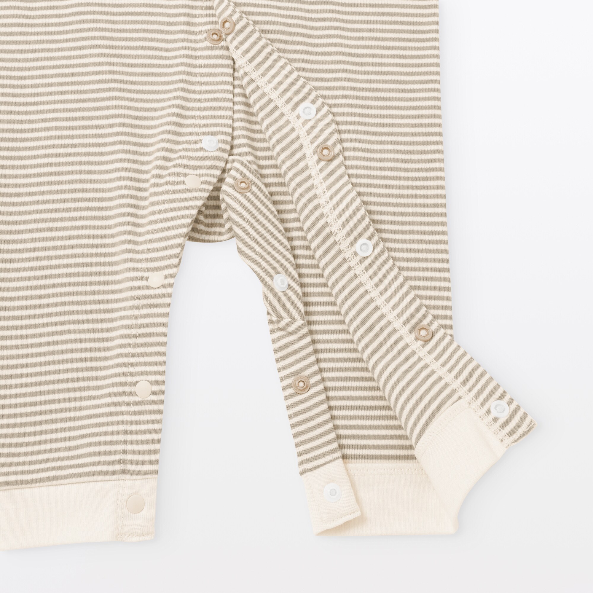 ベビー　脇に縫い目のないフライス編みカバーオール　ボーダー