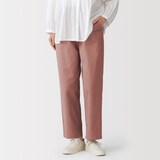 婦人　洗いざらし　コットンイージーテーパードパンツ