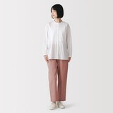 婦人　洗いざらし　コットンイージーテーパードパンツ