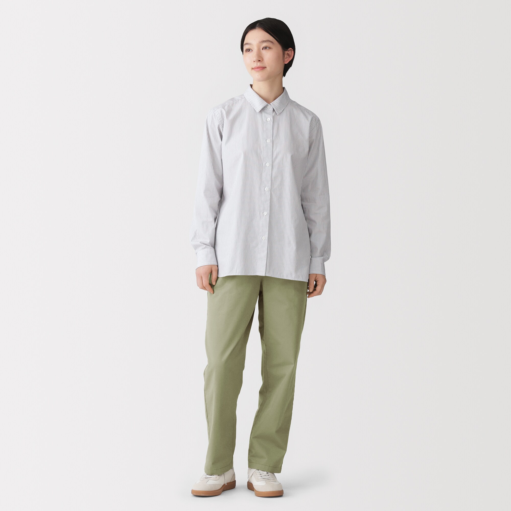 婦人　洗いざらし　コットンイージーテーパードパンツ