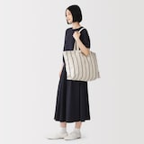 綿　製品洗い　ストライプ　横型トートバッグ