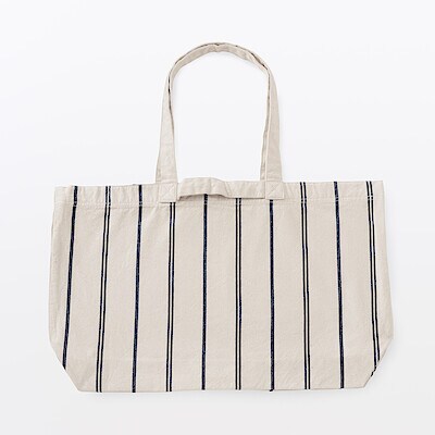 【７月中旬発売予定】綿　製品洗い　ストライプ　横型トートバッグ