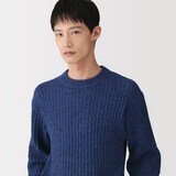紳士　再生ウール混　ミドルゲージクルーネックセーター
