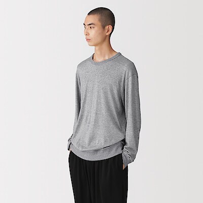 【９月中旬発売予定】紳士　昔ながらの製法で編み立てた天竺クルーネック長袖Ｔシャツ