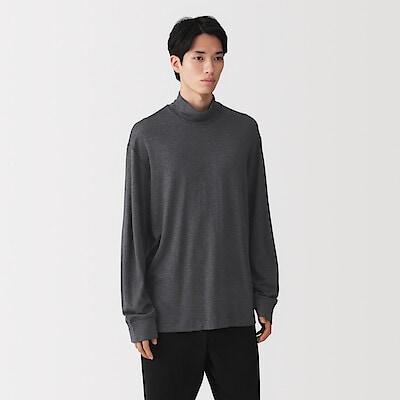 【９月中旬発売予定】紳士　昔ながらの製法で編み立てた天竺ハイネック長袖Ｔシャツ