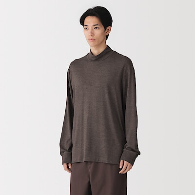 紳士　昔ながらの製法で編み立てた天竺ハイネック長袖Ｔシャツ