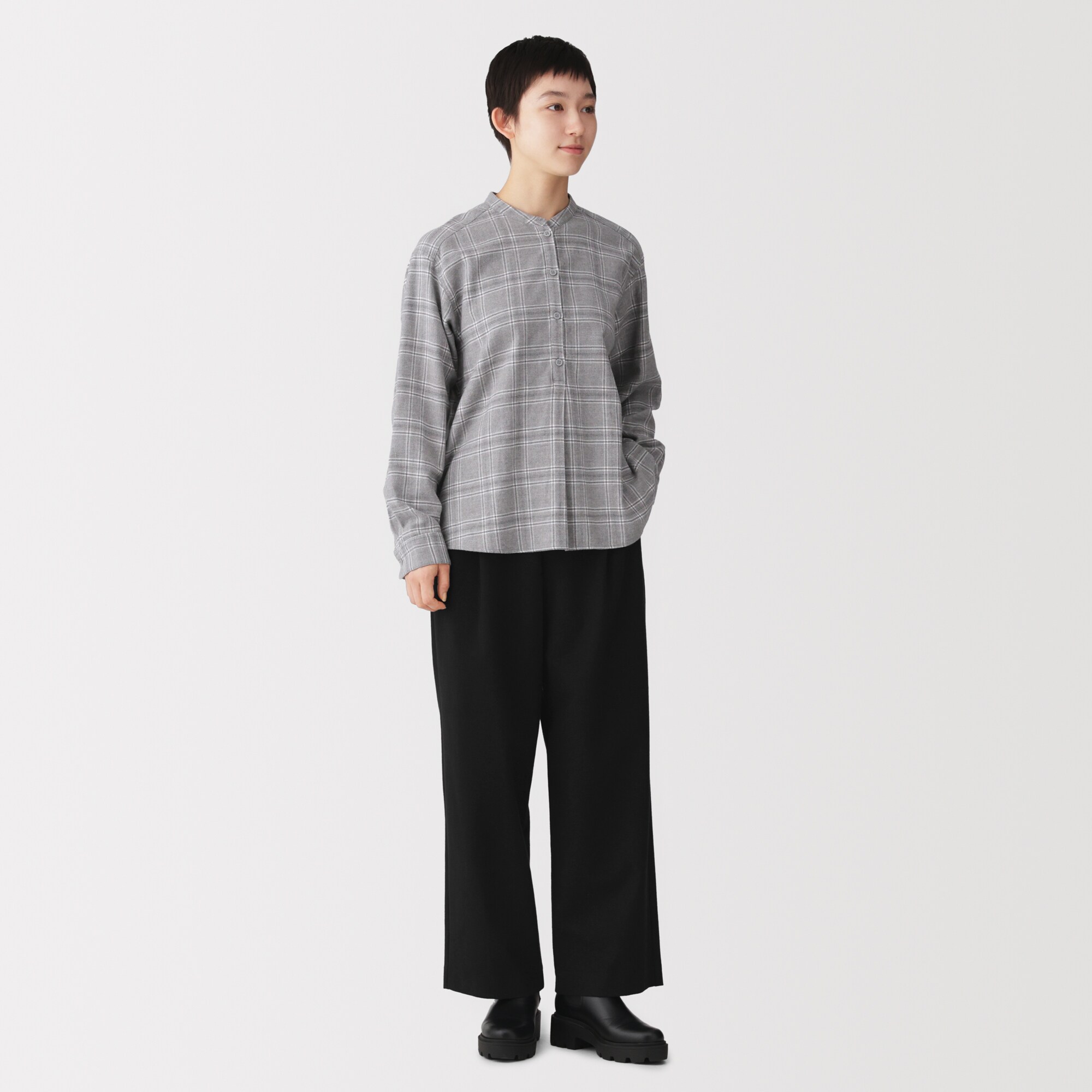 婦人　起毛ジャージー　タックワイドパンツ