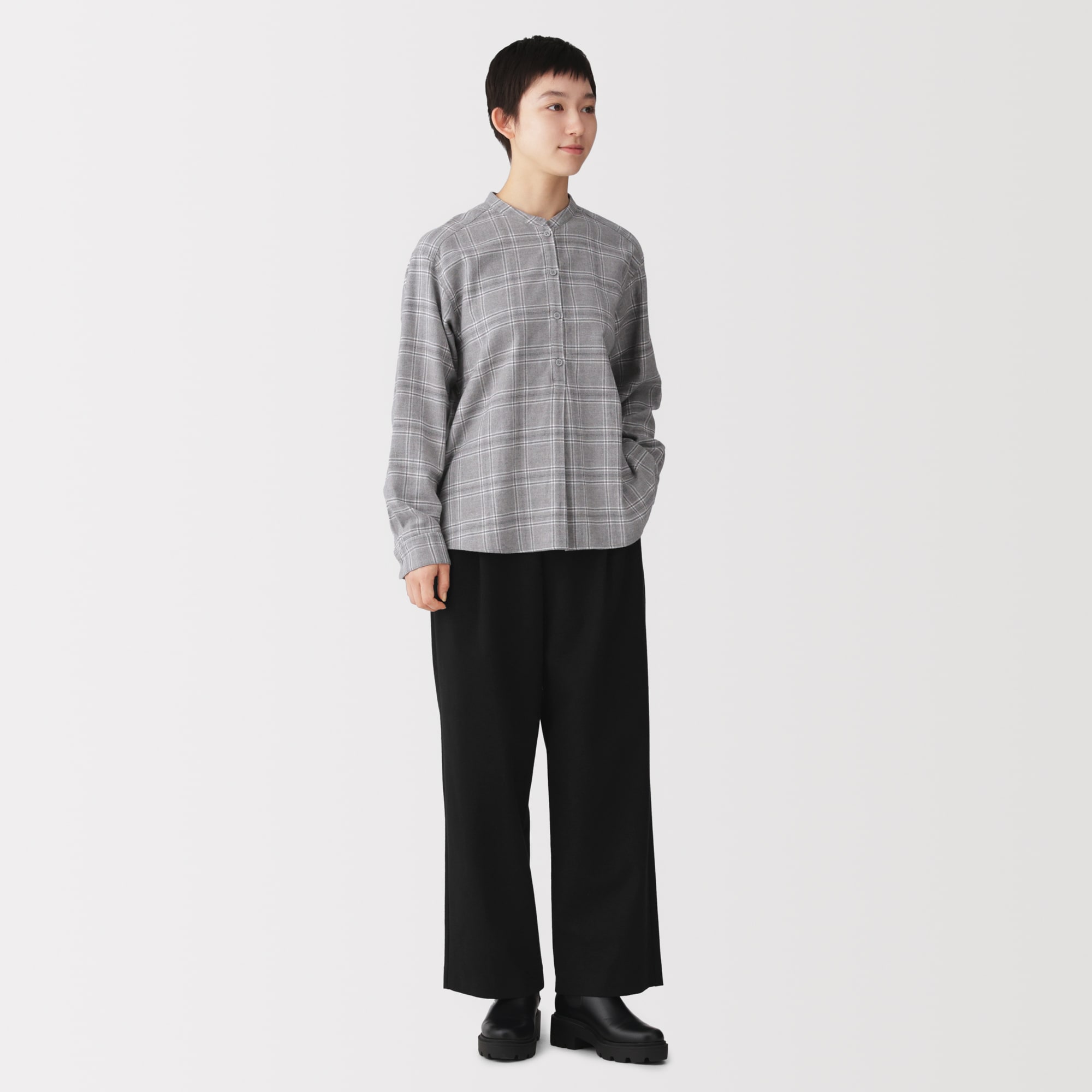 婦人　起毛ジャージー　タックワイドパンツ