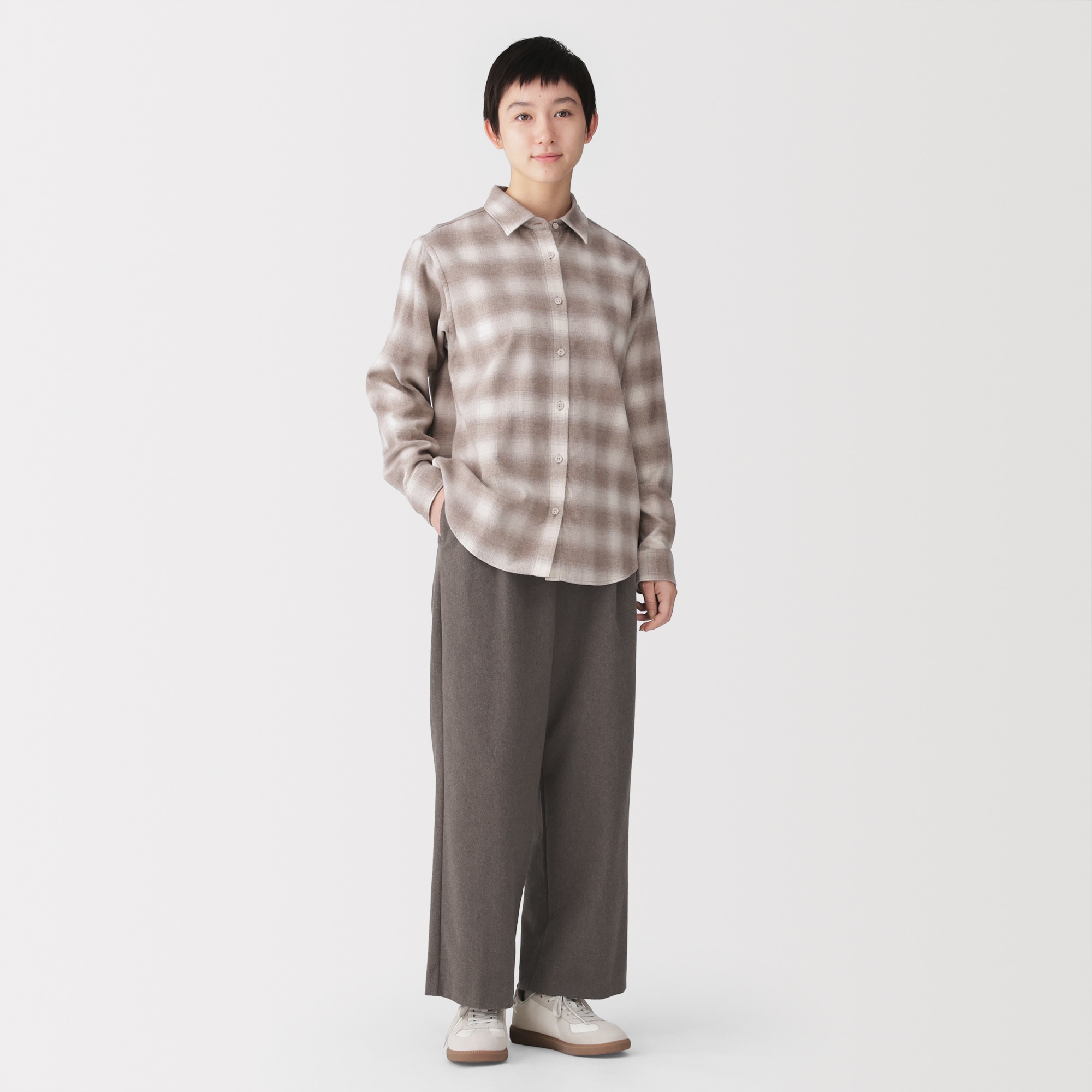 婦人　起毛ジャージー　タックワイドパンツ
