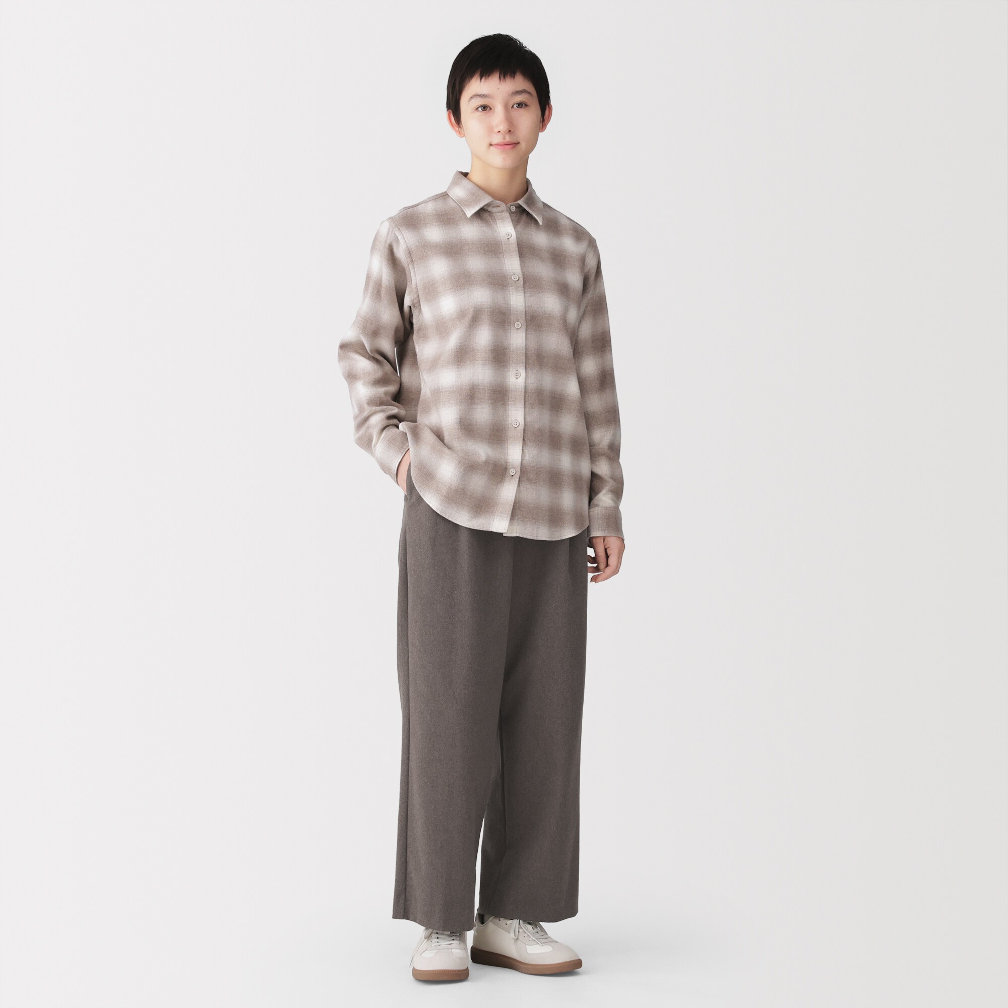 婦人　起毛ジャージー　タックワイドパンツ
