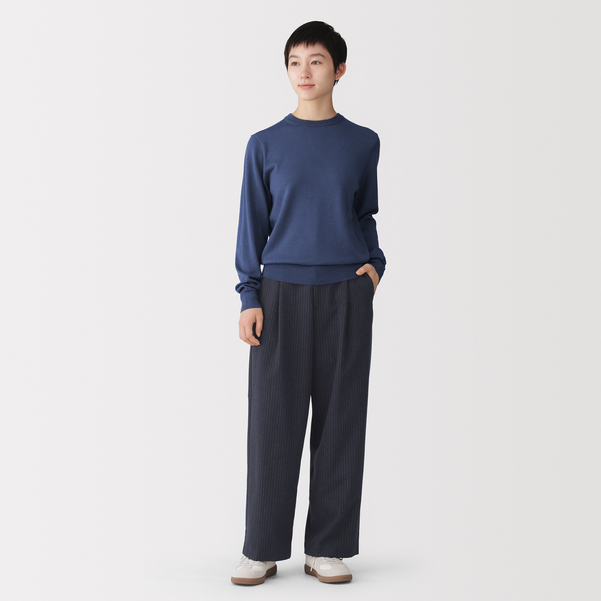 婦人　起毛ジャージー　タックワイドパンツ