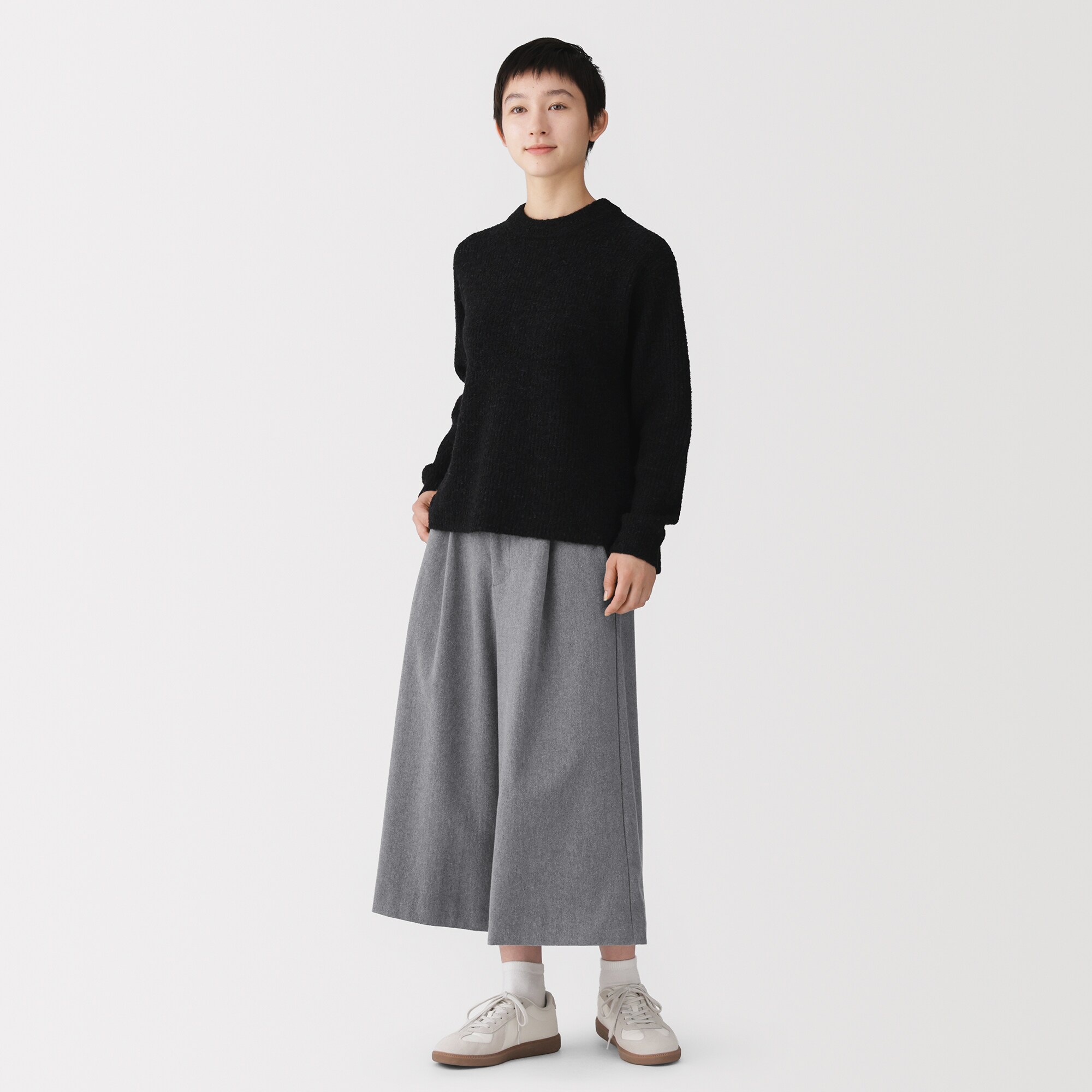 婦人　起毛ジャージー　クロップドパンツ