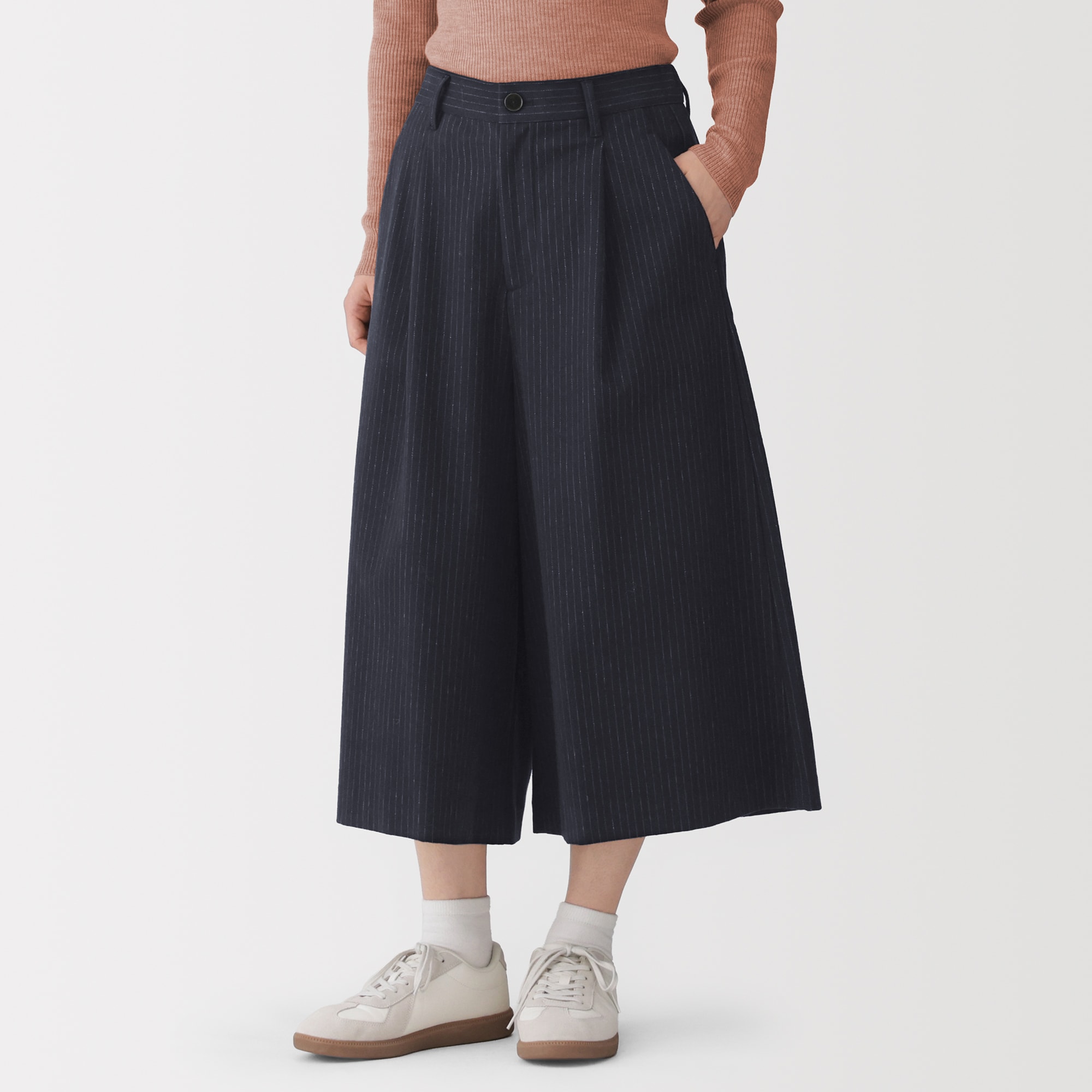 婦人　起毛ジャージー　クロップドパンツ
