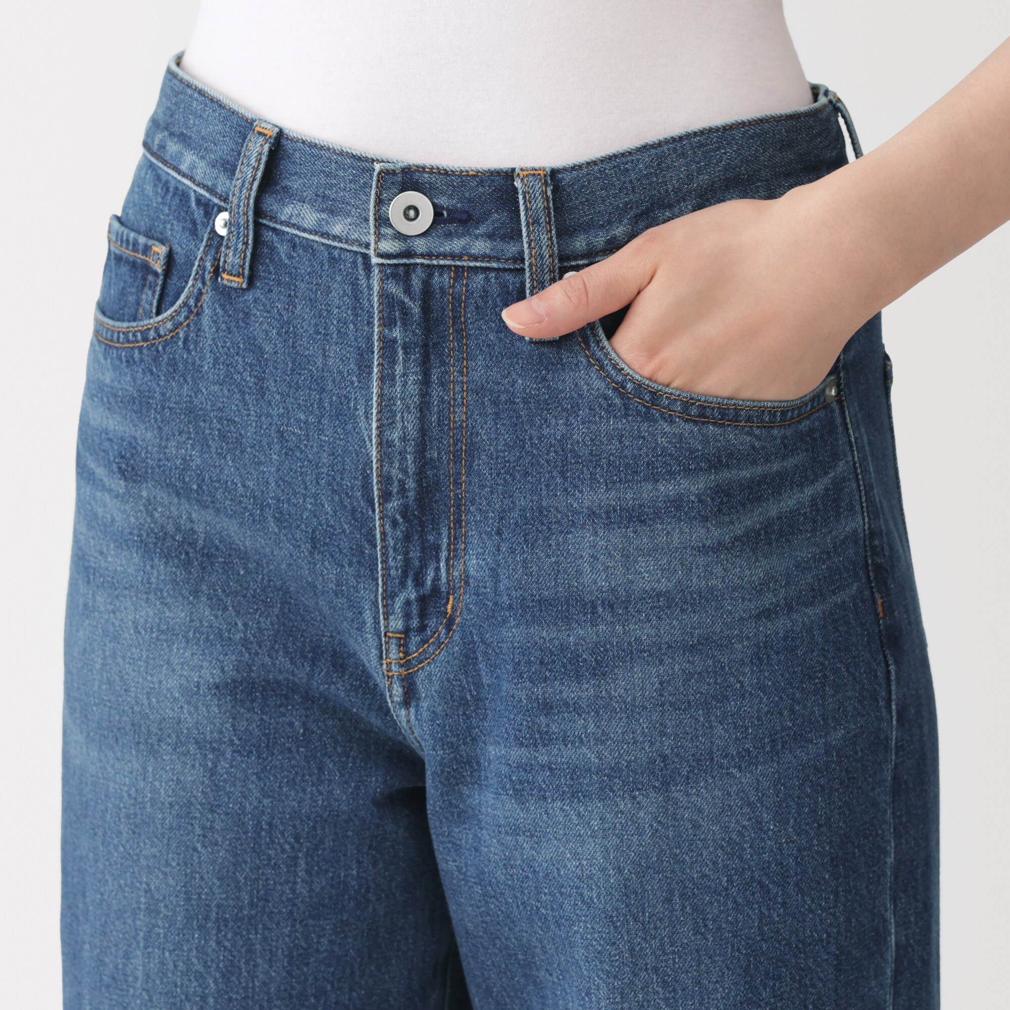 婦人　木の実から作ったカポック混　デニムストレートパンツ