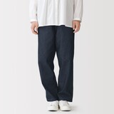 婦人　洗いざらし　デニムイージーテーパードパンツ