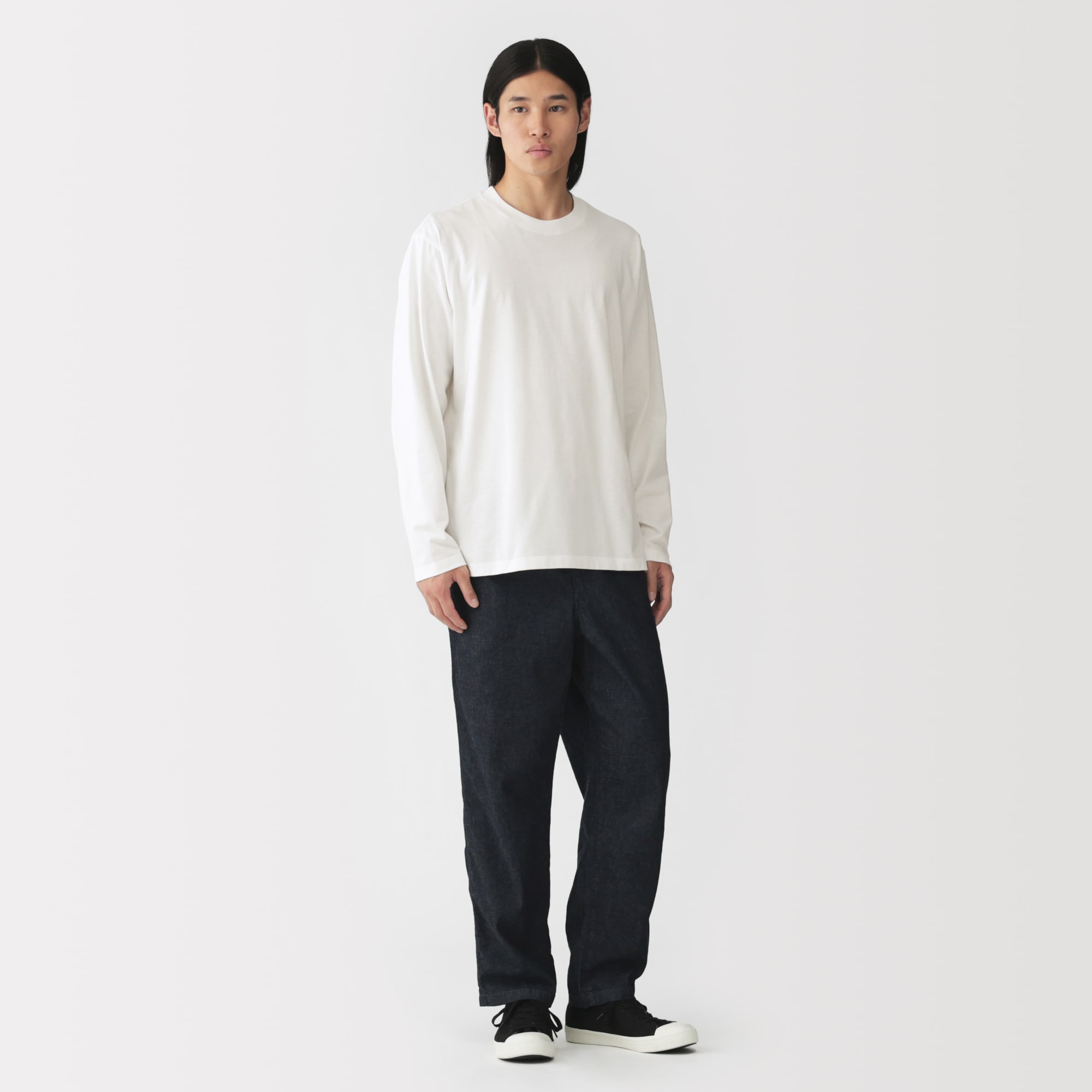 紳士　天竺編みクルーネック長袖Ｔシャツ