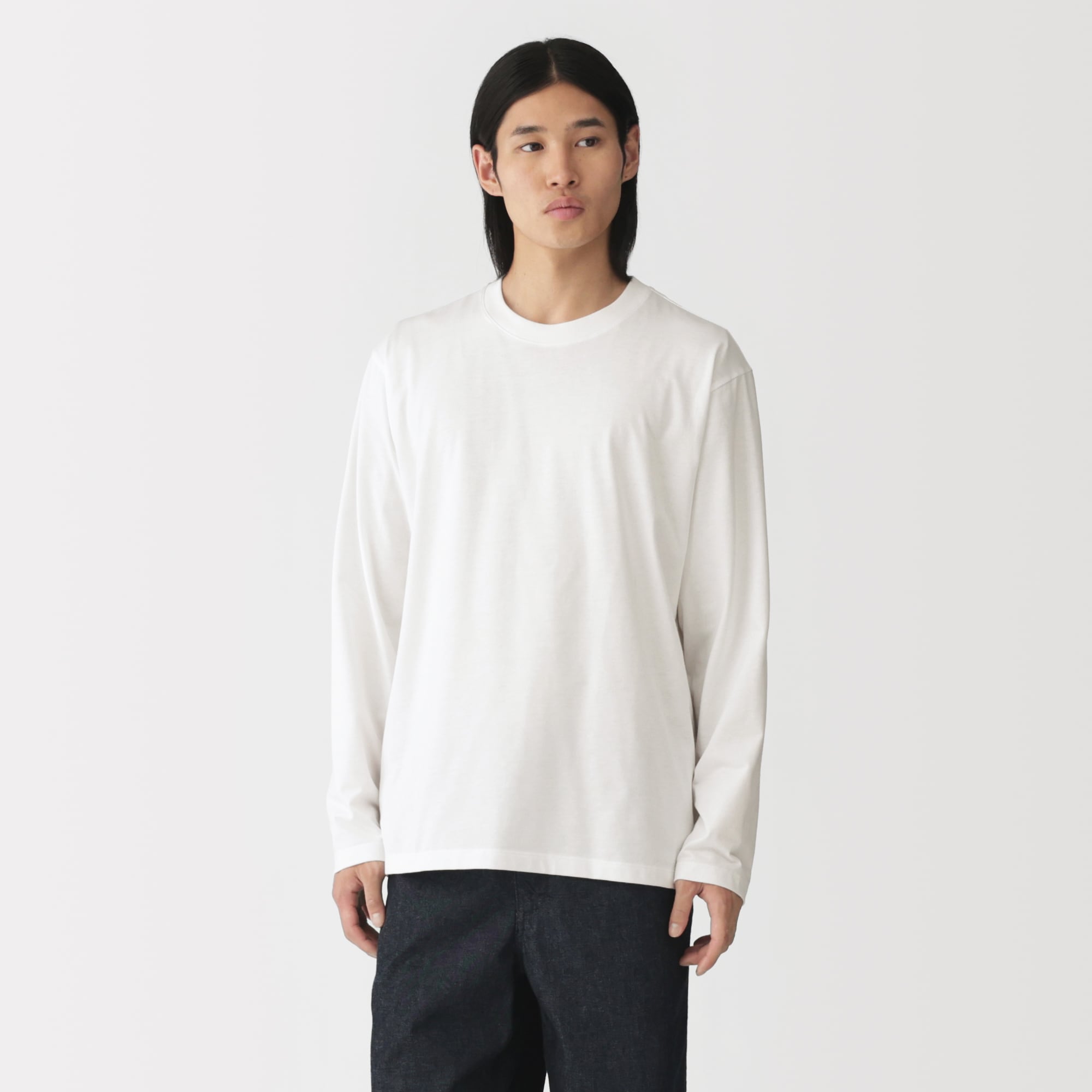 紳士　天竺編みクルーネック長袖Ｔシャツ