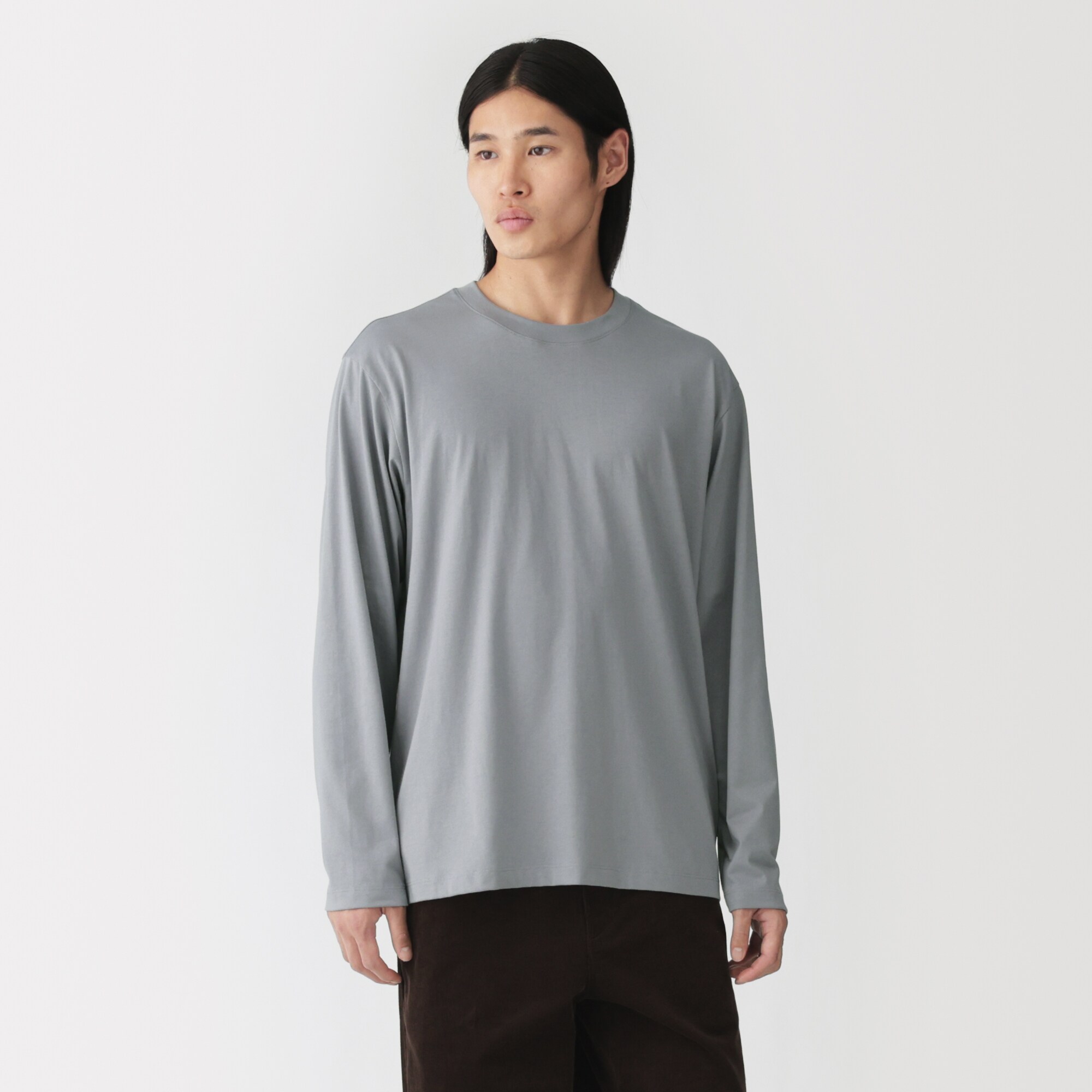 紳士　天竺編みクルーネック長袖Ｔシャツ