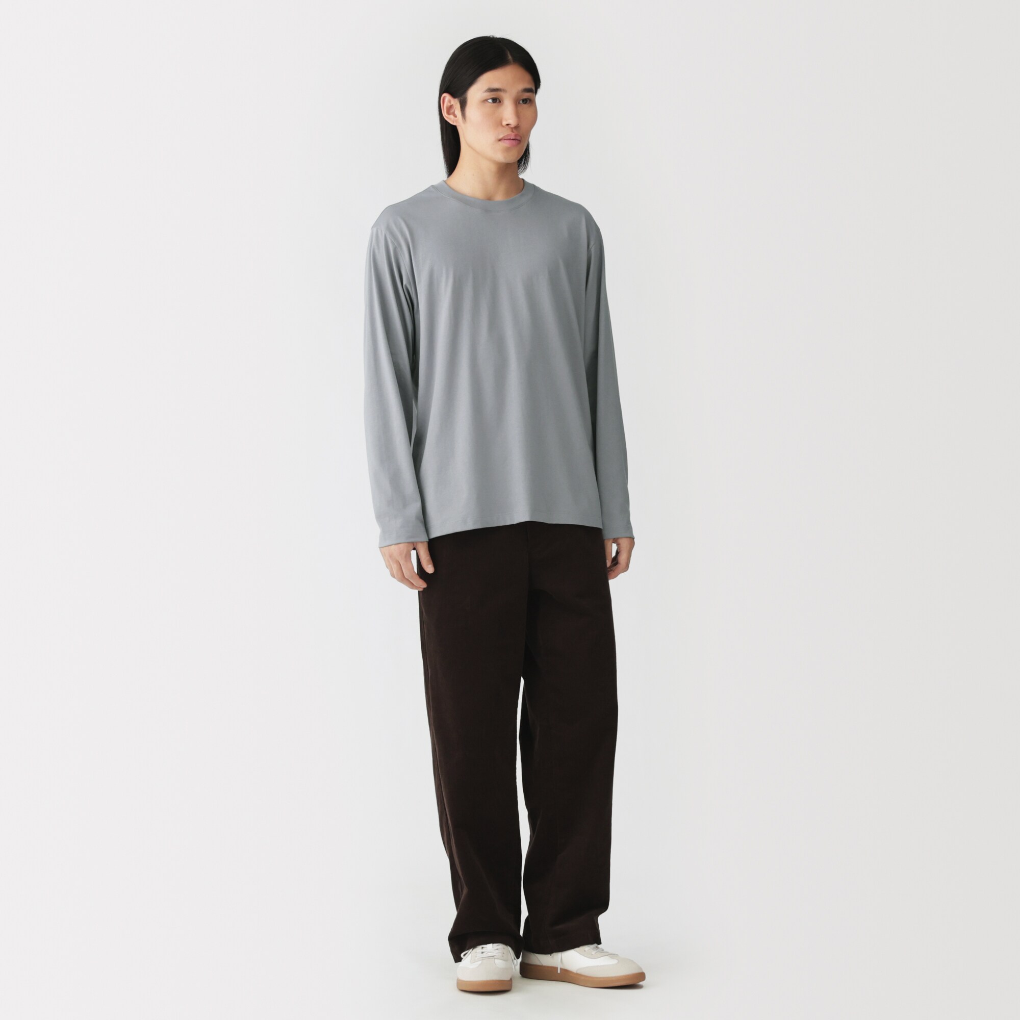 紳士　天竺編みクルーネック長袖Ｔシャツ