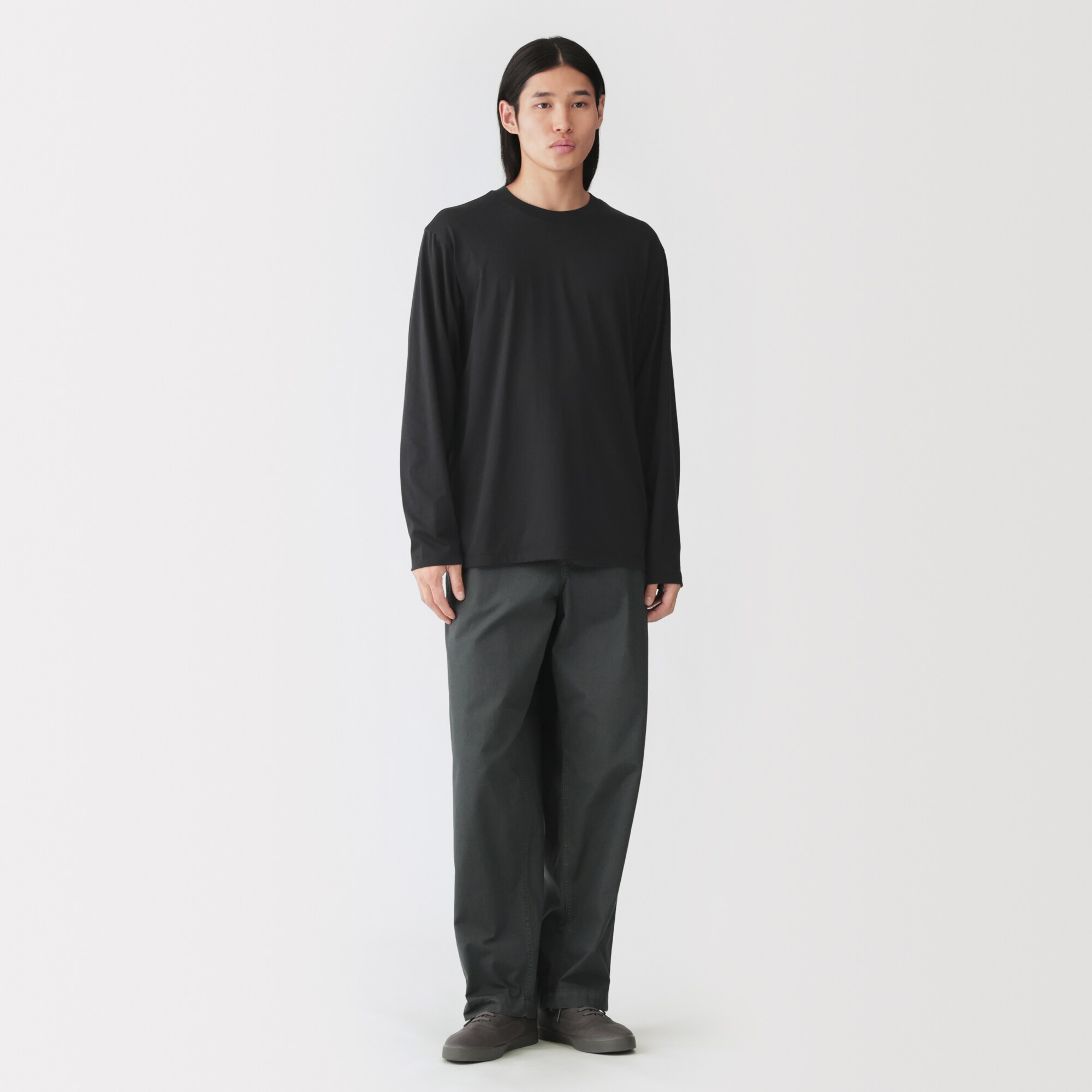 紳士　天竺編みクルーネック長袖Ｔシャツ
