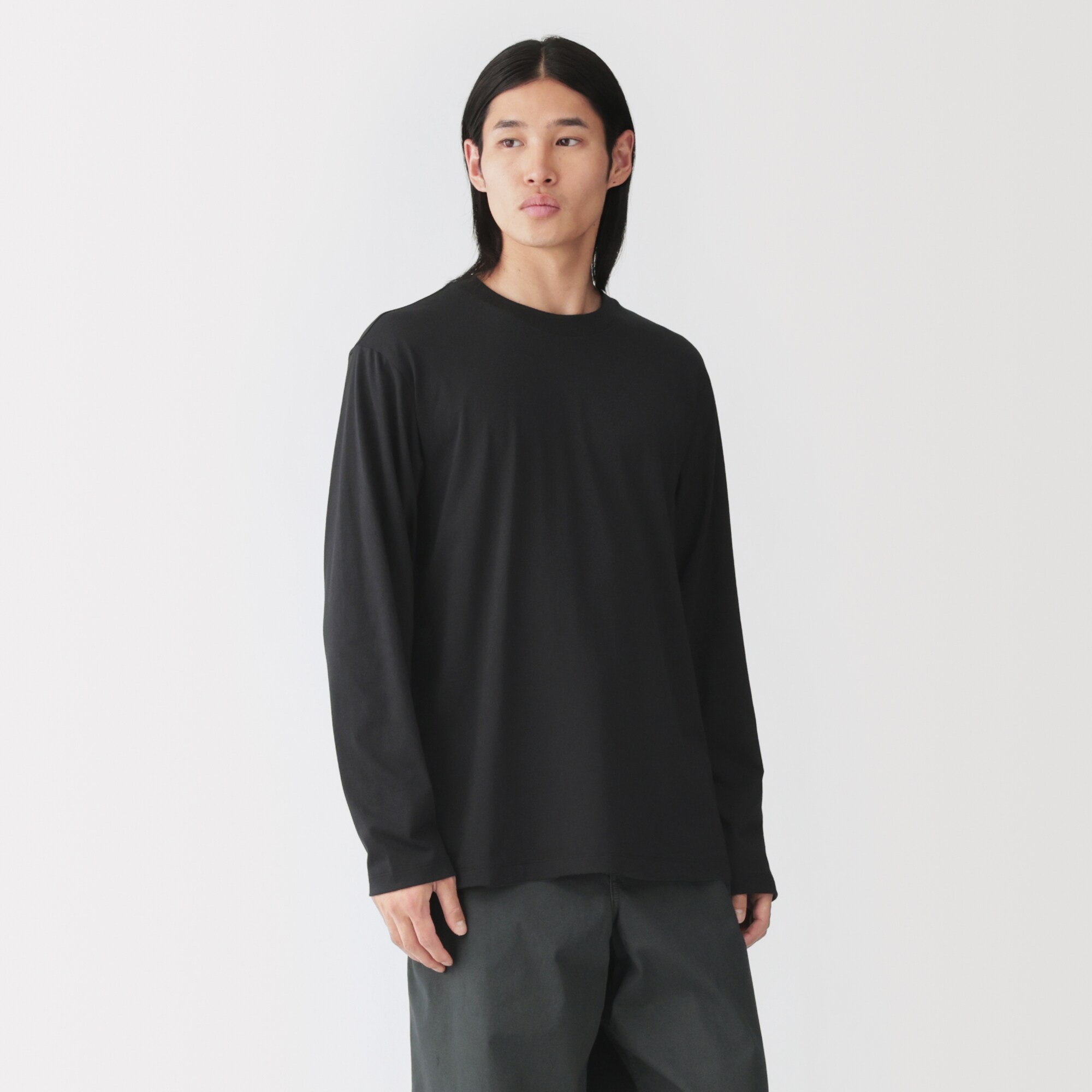 紳士　天竺編みクルーネック長袖Ｔシャツ