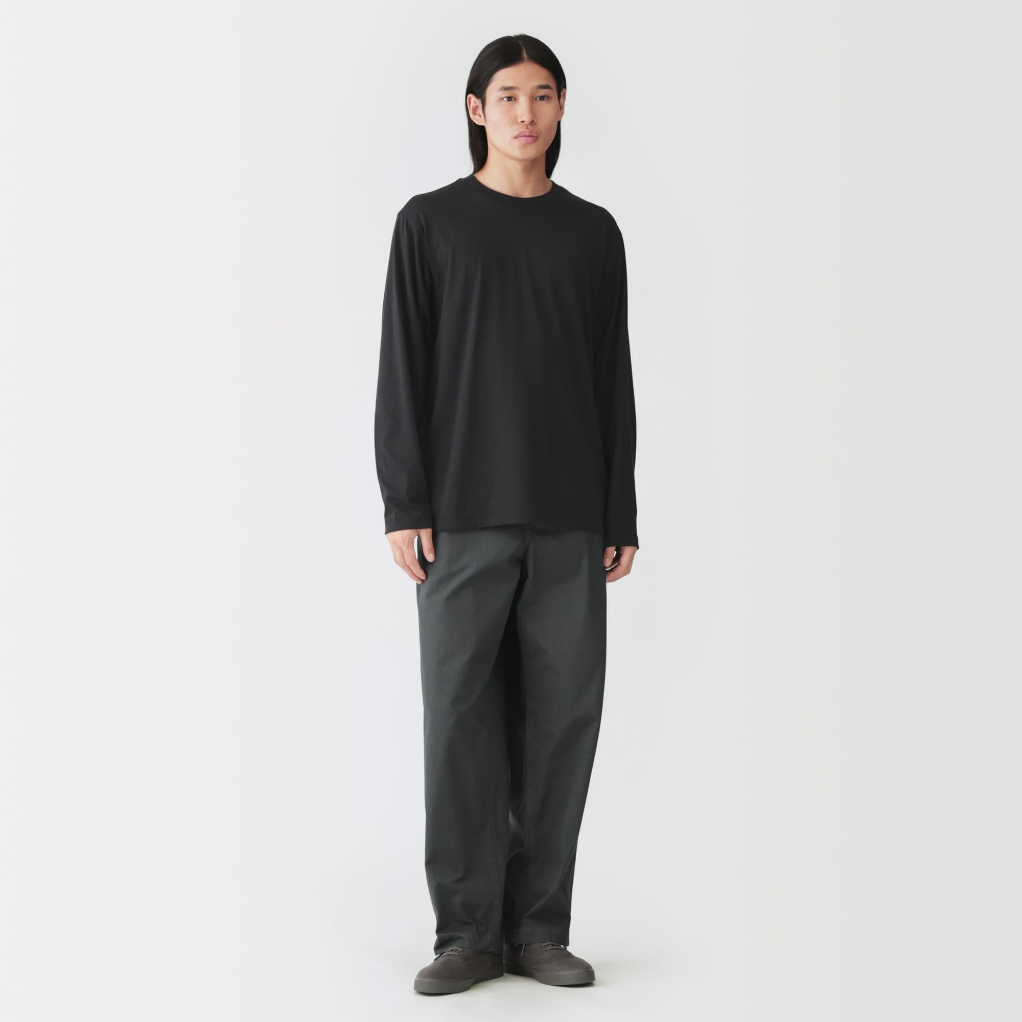 紳士　天竺編みクルーネック長袖Ｔシャツ