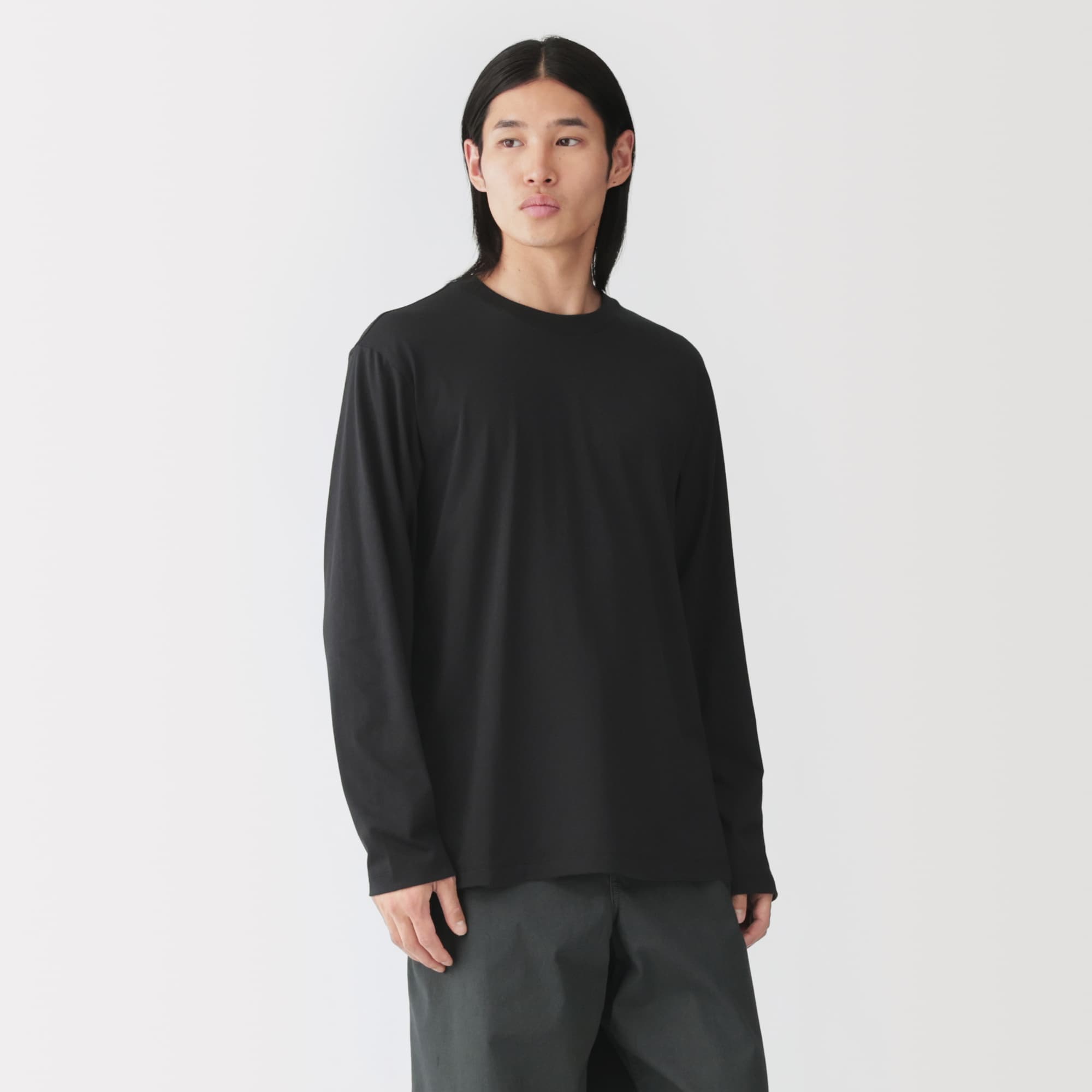 紳士　天竺編みクルーネック長袖Ｔシャツ