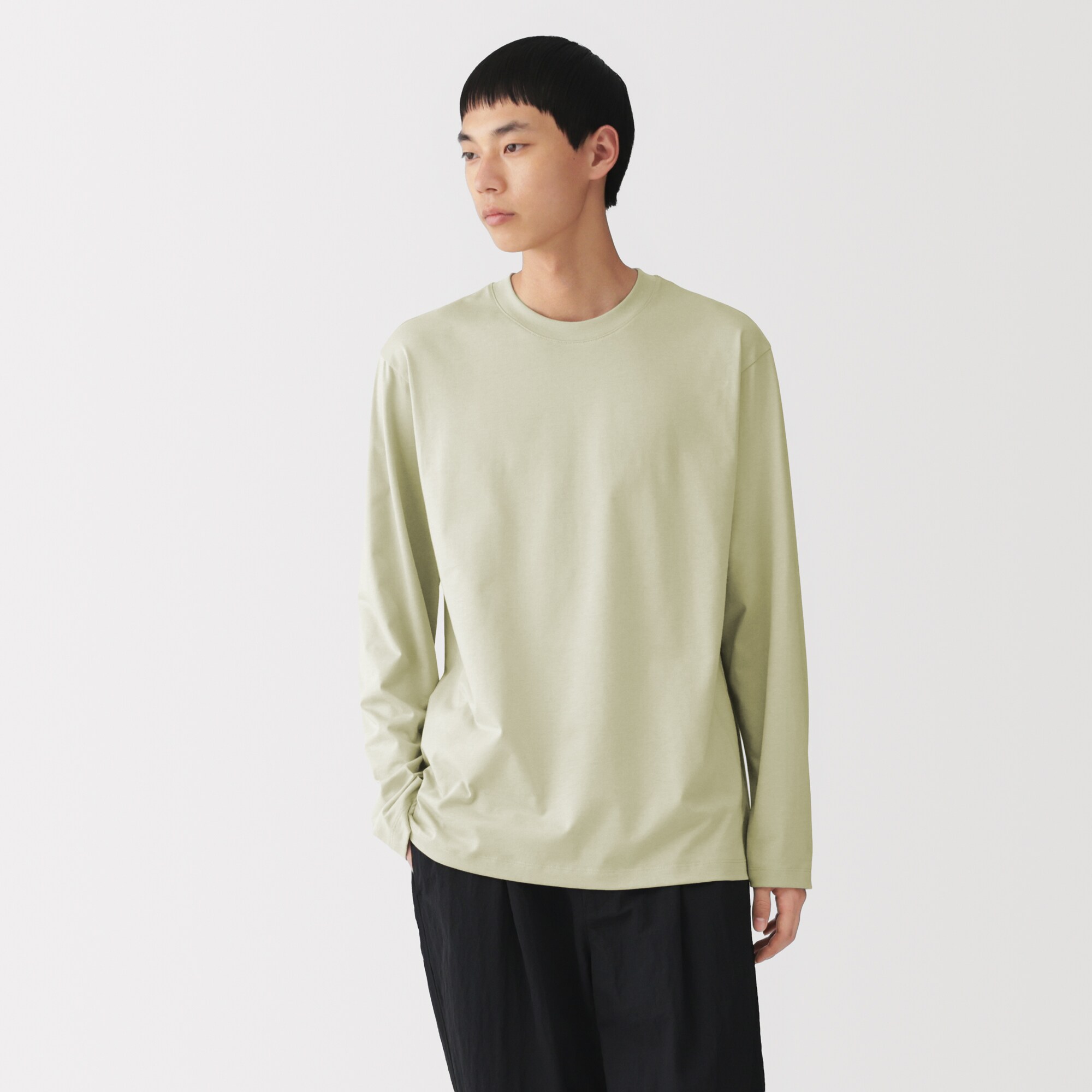 紳士　天竺編みクルーネック長袖Ｔシャツ